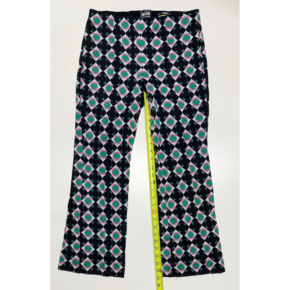 Maeve Anthropologie Margot Geometric Knit Kick Flare Pants Black Green Pink S